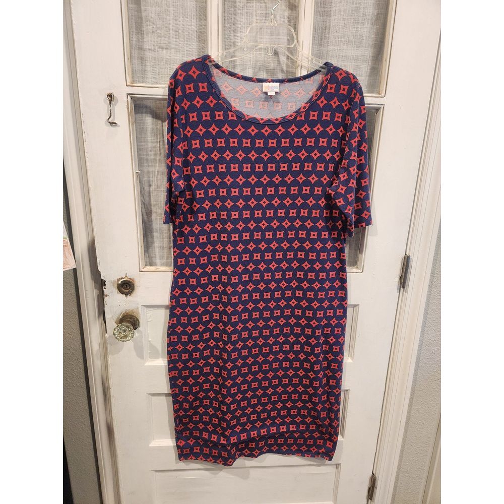 LuLaRoe Julia Red and Navy Blue Patterned Dress Women's Size 2XL